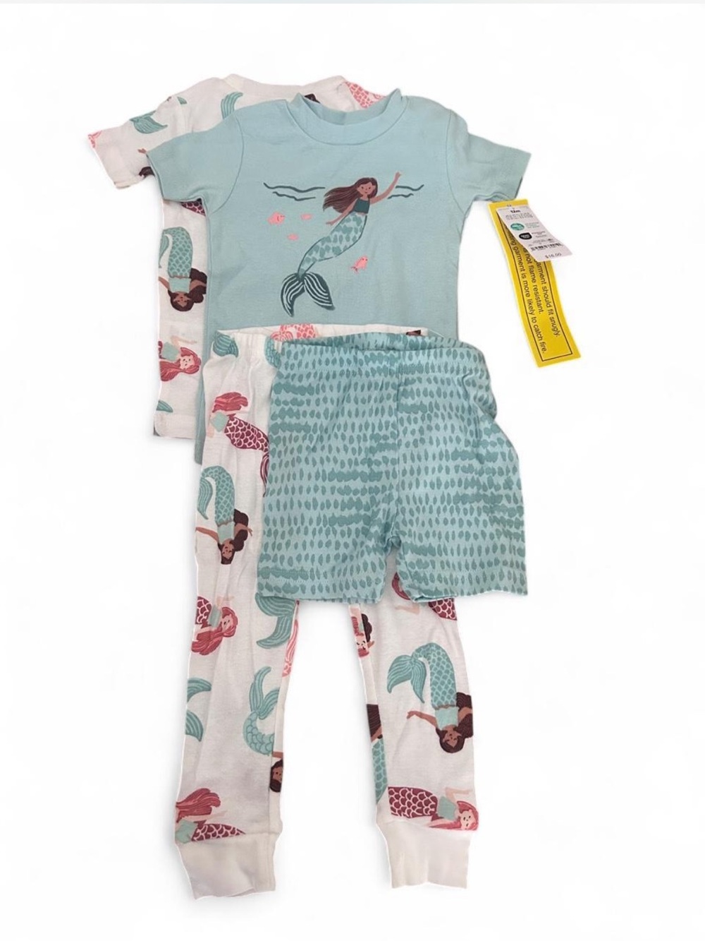 Carters Girls 4 piece Mermaid Pajama Set - Aqua & White